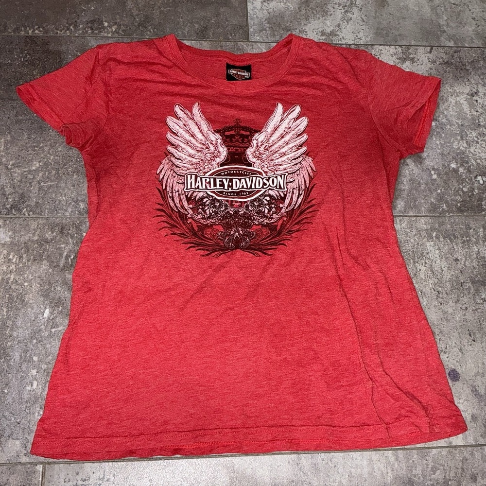 Y2K Harley Davidson Shirt Womens Villa‎ Park Illinois Angel Wings Y2K Motorcycle